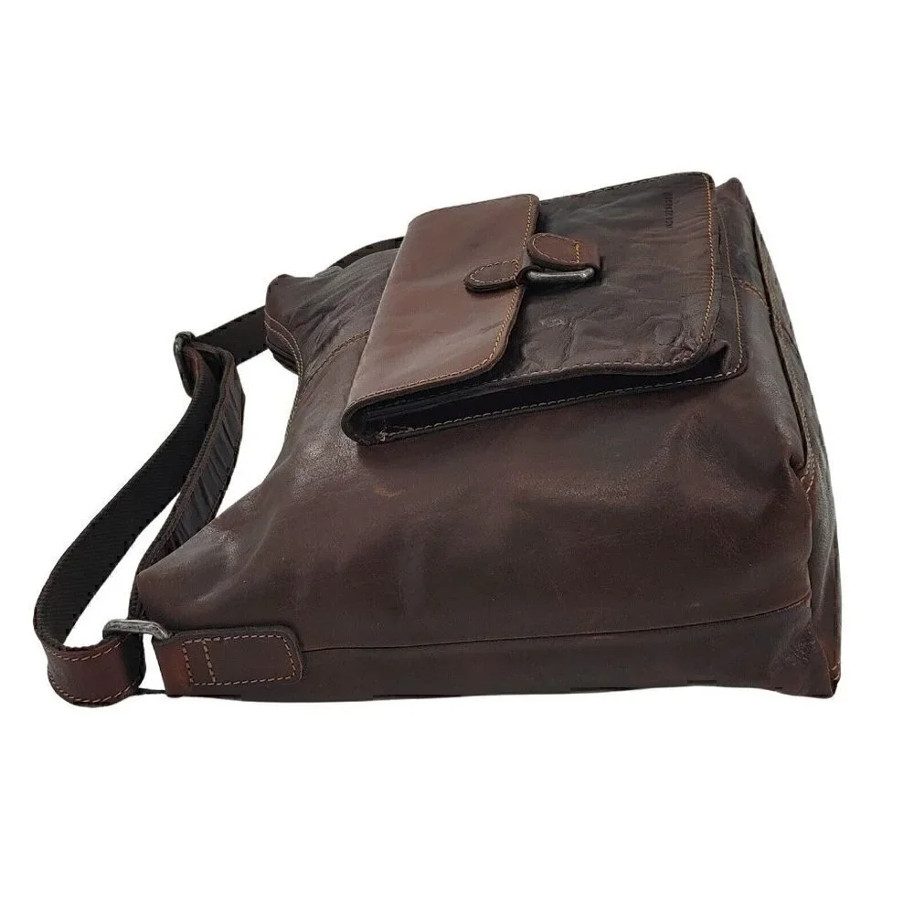 JACK GEORGES Voyager Hand-Stain Re-Tanned Buffalo Leather Flap Pocket Hobo Bag